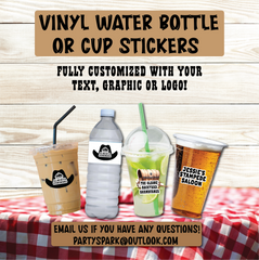 stampede theme party supplies custom vinyl water bottle stickers on single use cups and water bottles