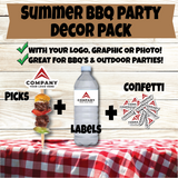 Custom Summer Party Decor Kit – Personalized Stickers, Picks & Table Confetti