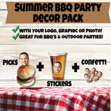 Custom Summer Party Decor Kit – Personalized Stickers, Picks & Table Confetti