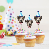 Personalized pet cupcake toppers displayed on dessert table