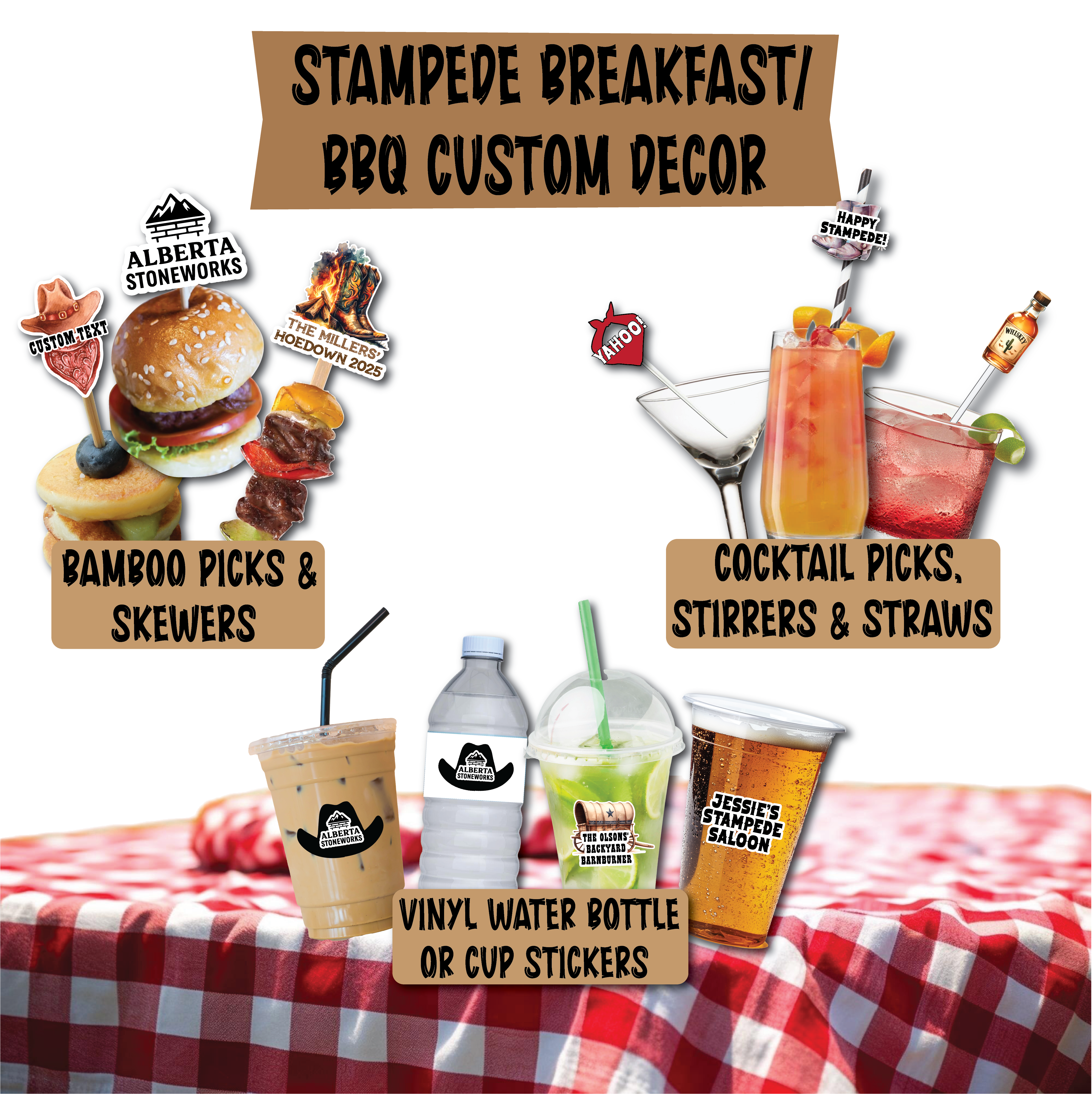 stampede breakfast bbq custom party supplies custom party decor on table drink accessories straws and swizzle sticks