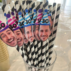 Custom Christmas Face Party Straws - Funny Photo Straws