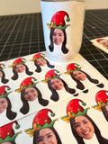 Christmas Face Photo Stickers - Elf or Santa hat, Waterproof - 3" Custom Printed Vinyl Stickers- Personalized - Funny holiday Decor