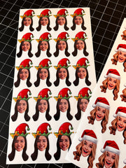 Christmas Face Photo Stickers - Elf or Santa hat, Waterproof - 3" Custom Printed Vinyl Stickers- Personalized - Funny holiday Decor