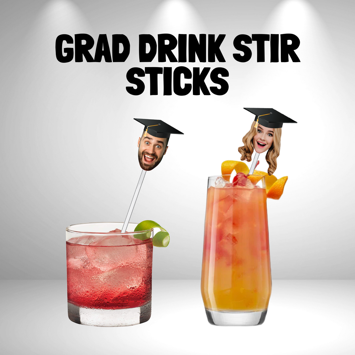 Custom Grad Drink Stirrers - Swizzle-Sticks - Personalized Face Party Picks