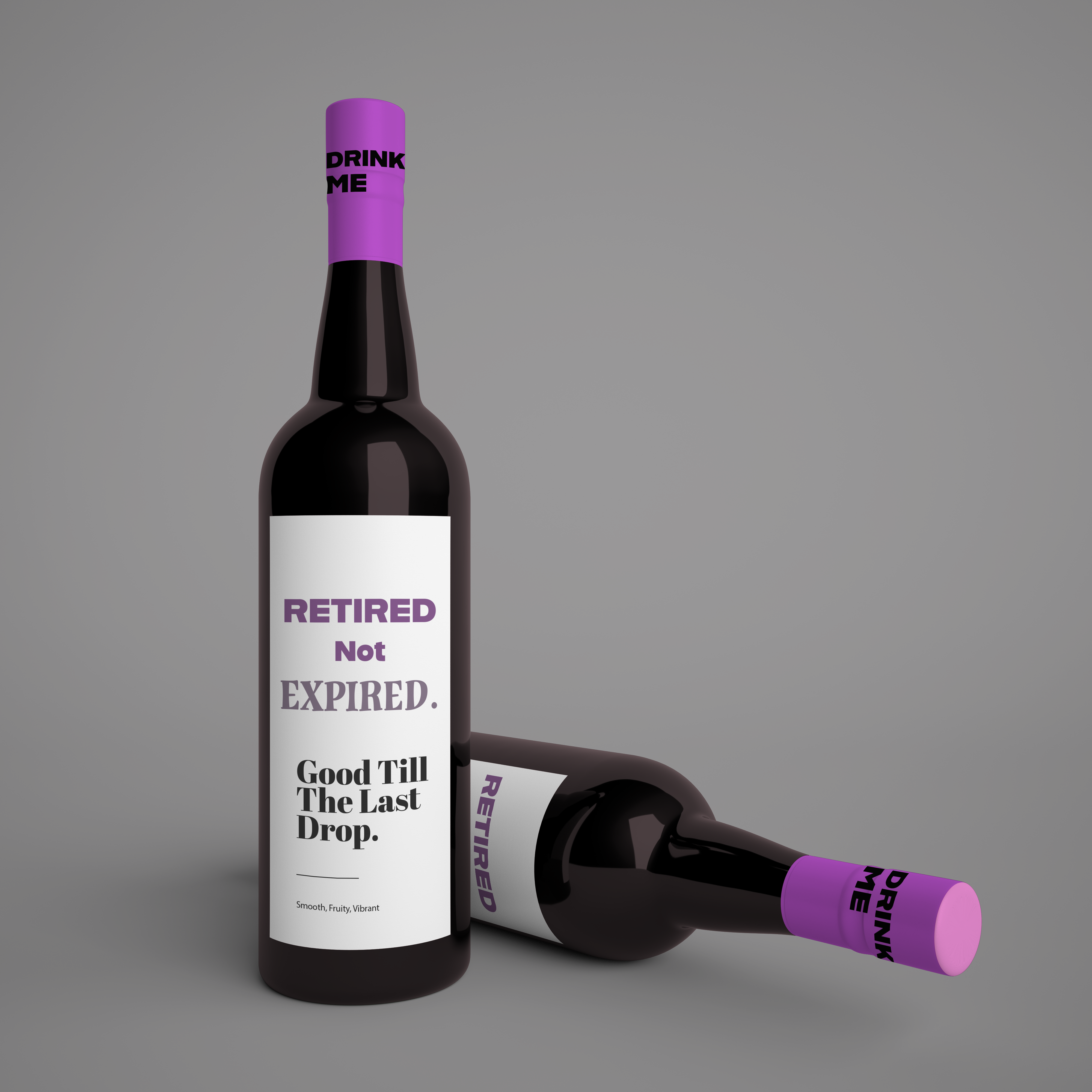 Wine bottle with humorous label on a gray background