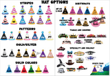 variety of colour & pattern options for party hats