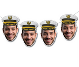 Four cut-out faces wearing captain hats on a white background