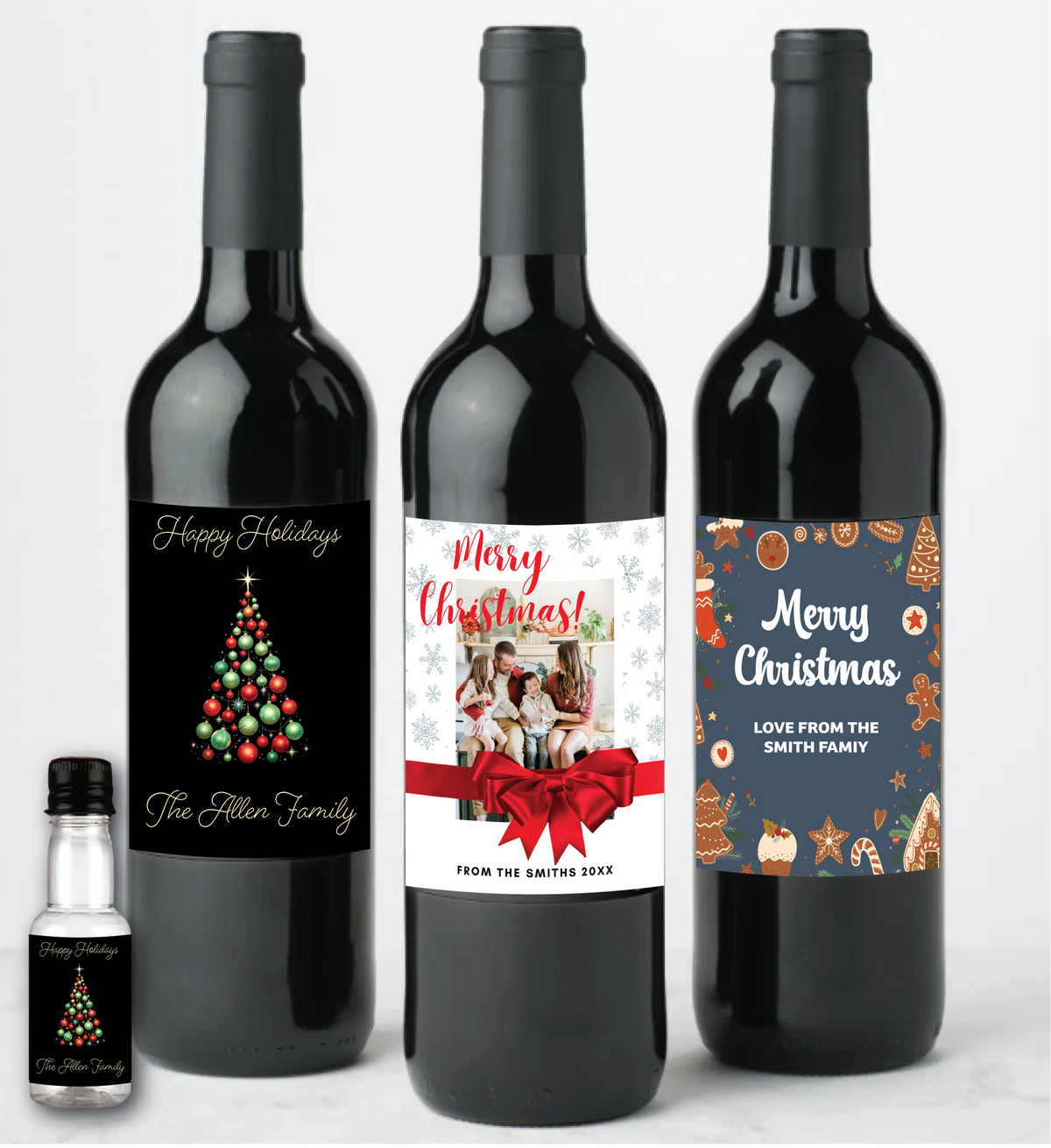 Holiday Bottle Labels - Custom Wine, Beer, or Liquor Stickers - Personalized Christmas Drink Tags