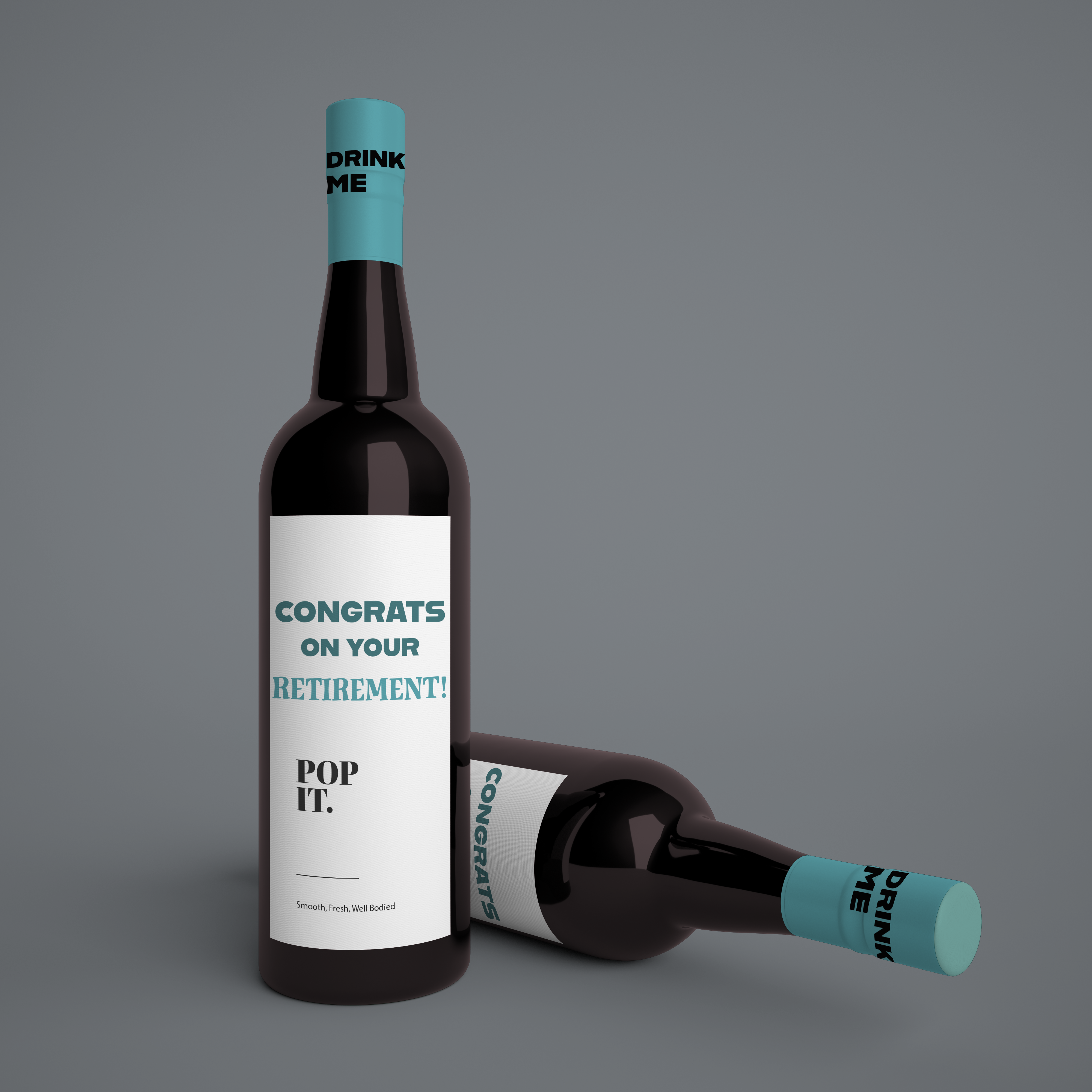 Wine bottle with humorous label on a gray background