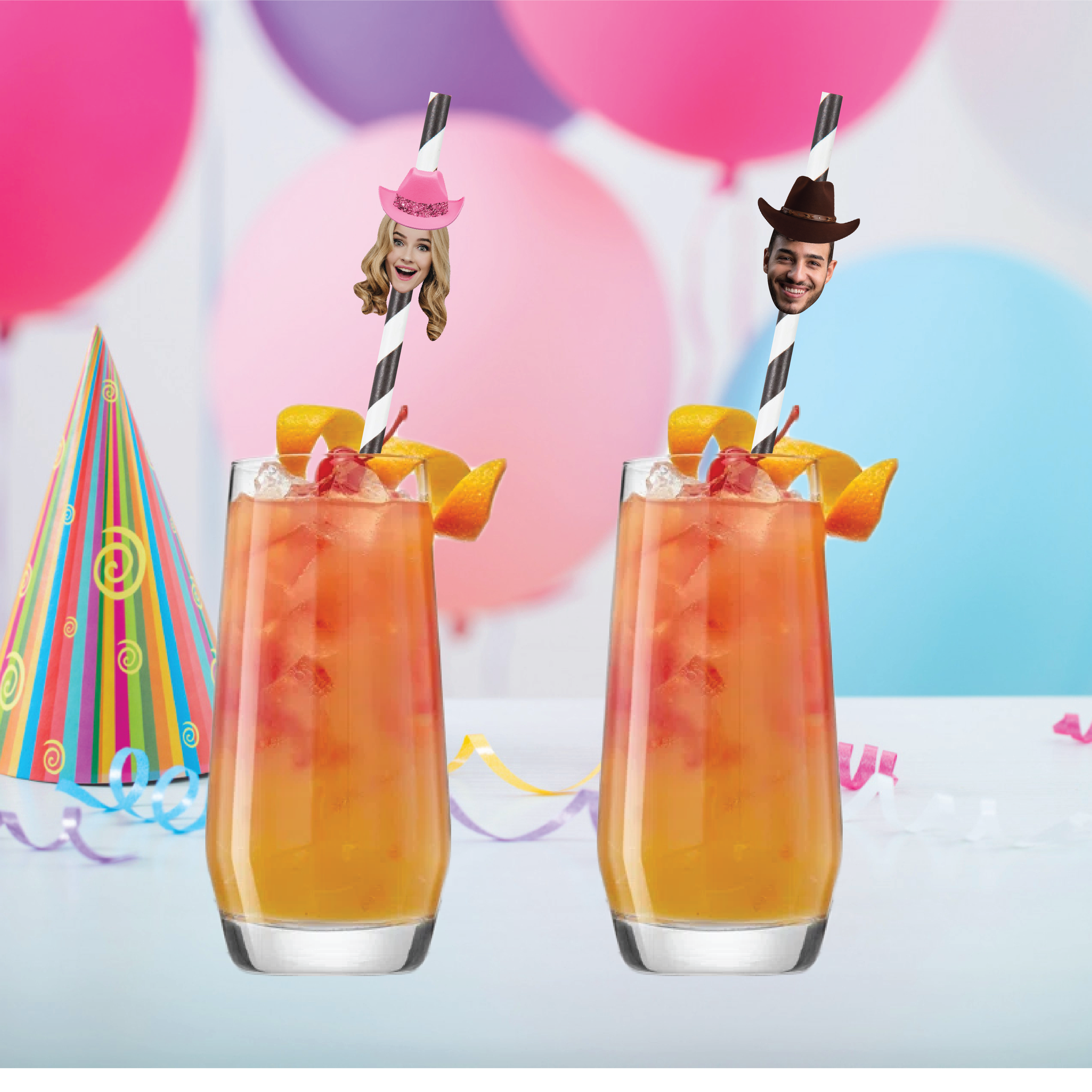 Custom Cowboy & Cowgirl Face Straws – Western Bachelorette or Birthday Party
