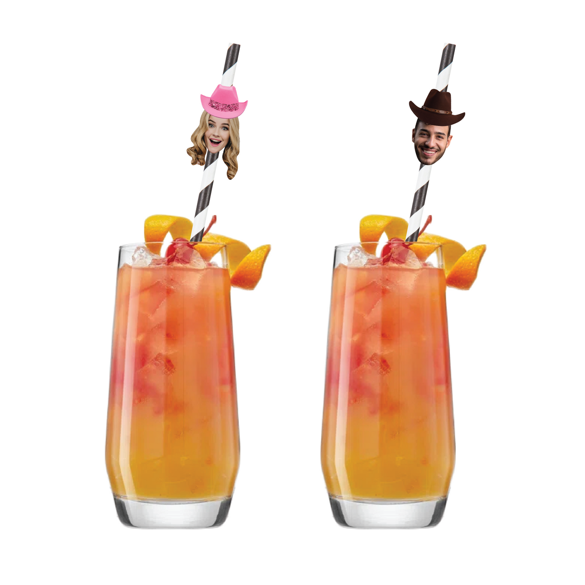 Custom Cowboy & Cowgirl Face Straws – Western Bachelorette or Birthday Party