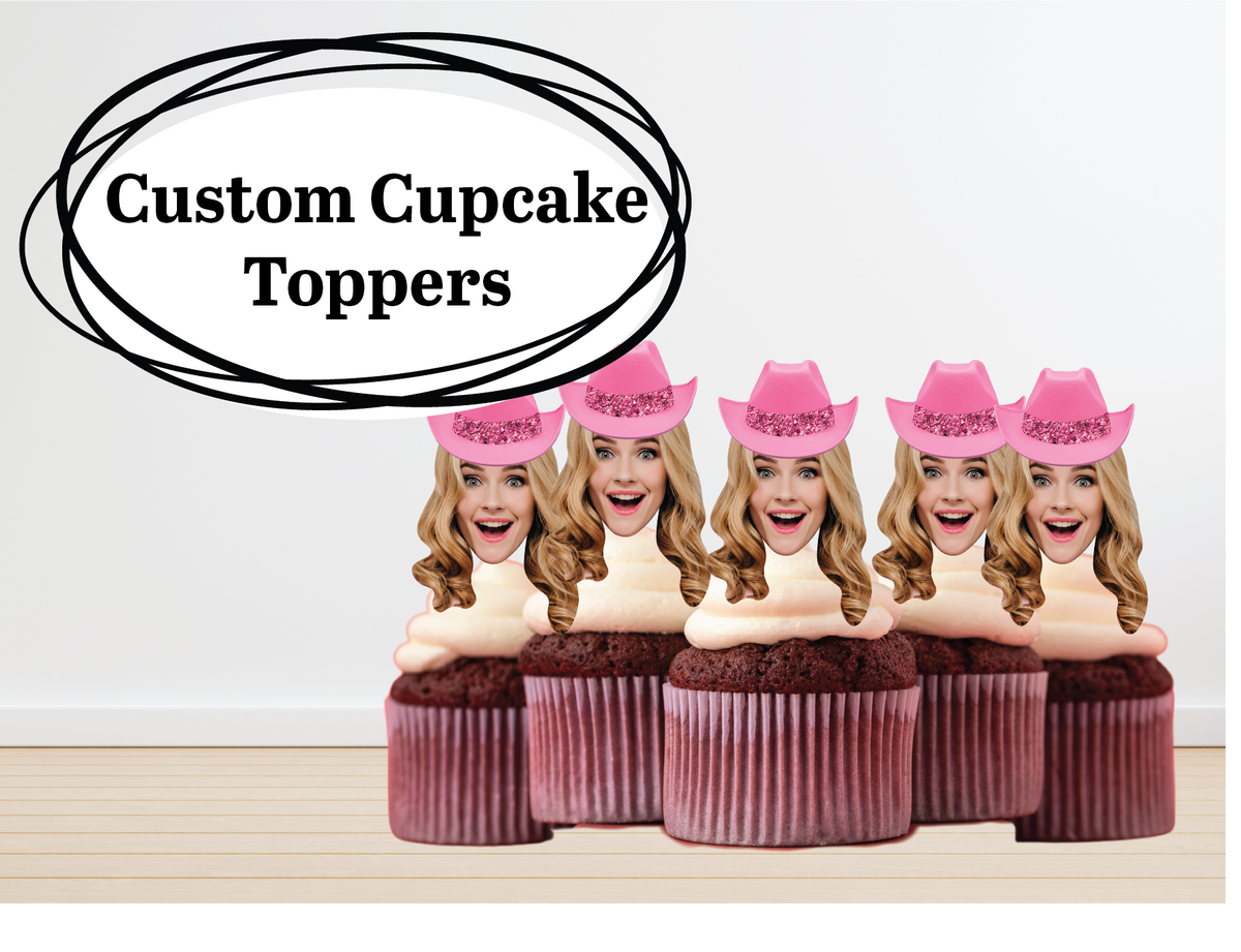 Pink Cowgirl Face Cupcake Toppers - Custom Birthday/ Bachelorette Decorations