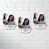 Three cut outs of a person holding a bottle with 'In My Engaged Era' text on a white brick wall background.