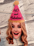 woman wearing a pink party hat