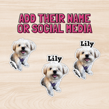 custom pet name photo sticker cut out for a dog with a text feature for dogs name 