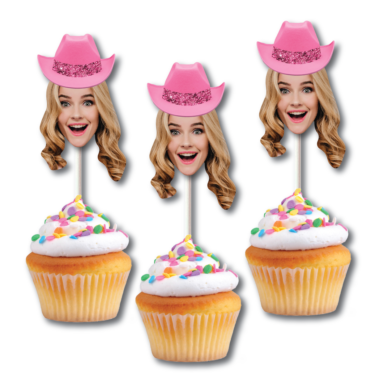 Pink Cowgirl Photo Cupcake Toppers
