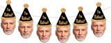 older man wearing a black party hat with gold lettering reading "I'm Retired!"