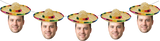 A series of four images showing a person wearing a colorful sombrero with decorative elements edited to create a fun, festive effect.