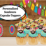 man wearing a sombrero on cupcakes with colorful streamers