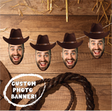 funny face photo man with a surprised face and brown cowboy hat on wood background featuring brown rope and straw western theme