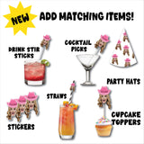 funny face photo with a cowgirl hat in a variety of food and drink items for custom party on white background