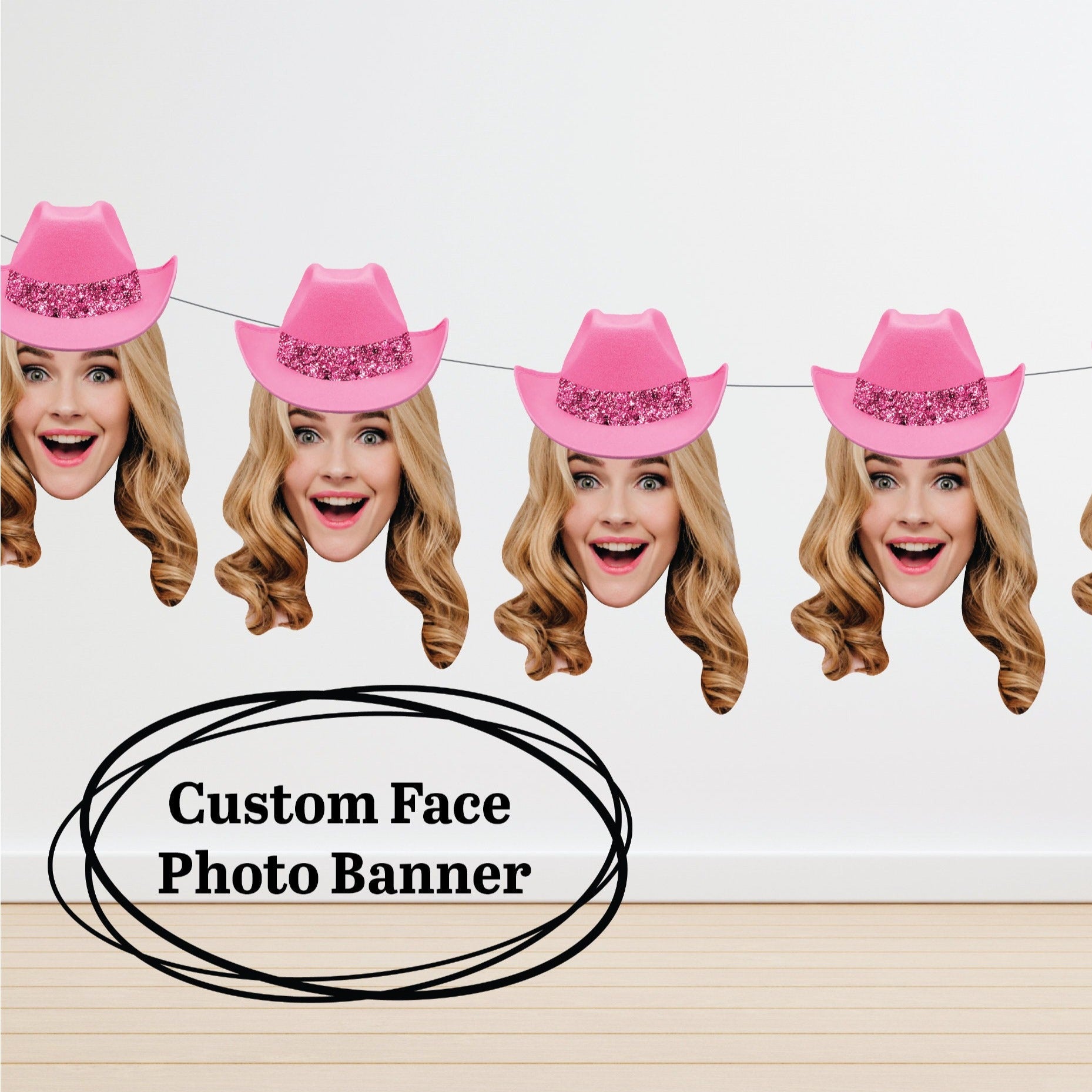 Pink Cowgirl Custom Photo Banner - Bachelorette or Birthday - Pink Cowboy Hat - Personalized Party Decor - Stagette, Sweet 16, 20th birthday - LilyBeanGiftshop