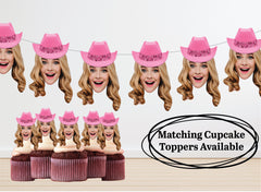 Pink Cowgirl Custom Photo Banner - Bachelorette or Birthday - Pink Cowboy Hat - Personalized Party Decor - Stagette, Sweet 16, 20th birthday - LilyBeanGiftshop