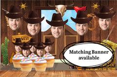 Cowboy Hat Face Cupcake Toppers, Personalized Cupcakes - Custom Birthday - Rodeo party - Wild West - Personalized decorations - LilyBeanGiftshop