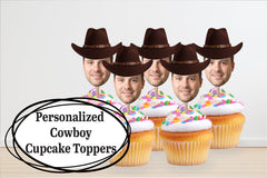 Cowboy Hat Face Cupcake Toppers, Personalized Cupcakes - Custom Birthday - Rodeo party - Wild West - Personalized decorations - LilyBeanGiftshop