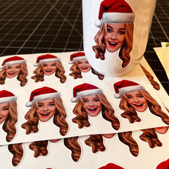 Christmas Face Photo Stickers - Elf or Santa hat, Waterproof - 3" Custom Printed Vinyl Stickers- Personalized - Funny holiday Decor - LilyBeanGiftshop