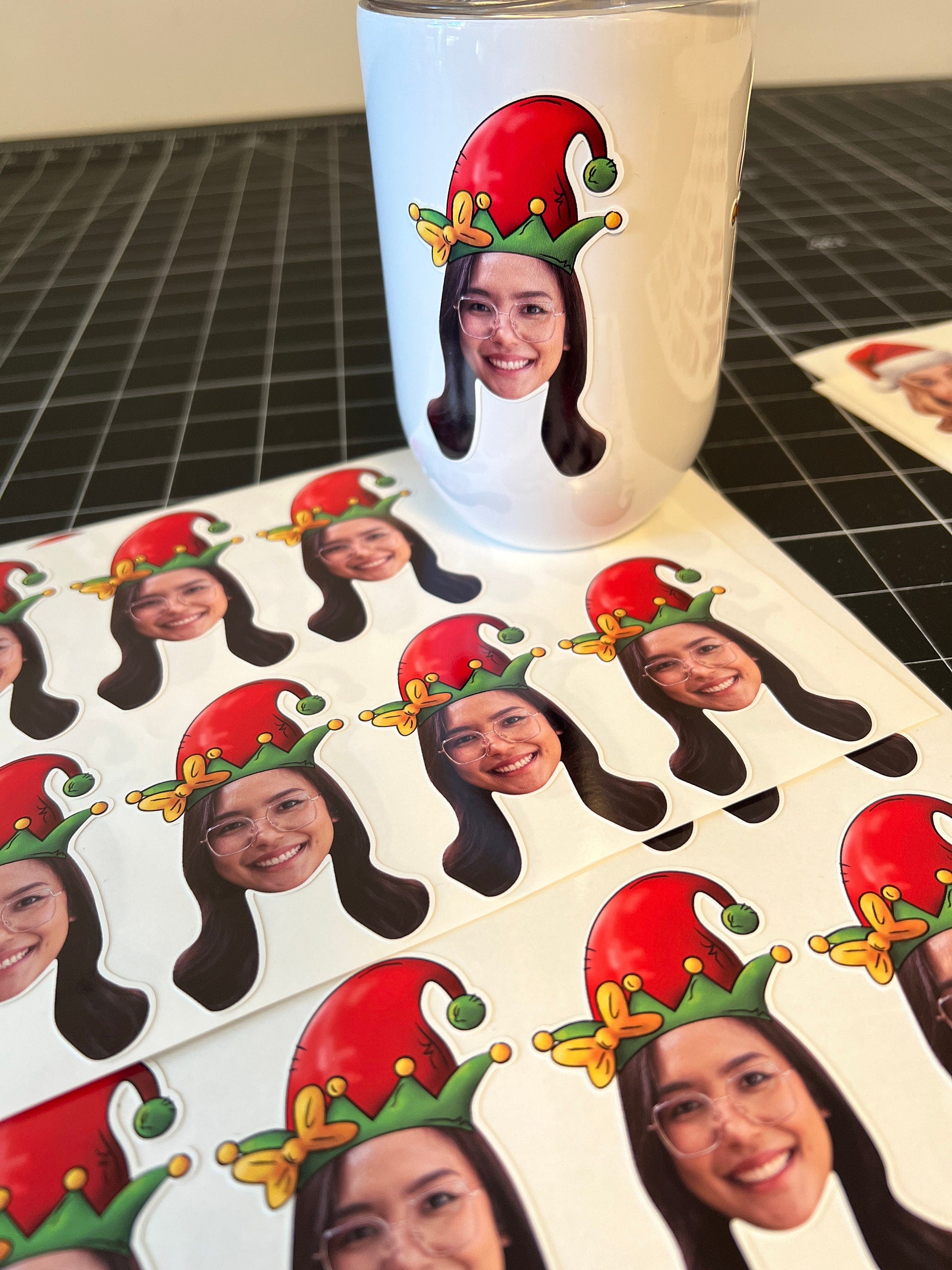 Christmas Face Photo Stickers - Elf or Santa hat, Waterproof - 3" Custom Printed Vinyl Stickers- Personalized - Funny holiday Decor - LilyBeanGiftshop