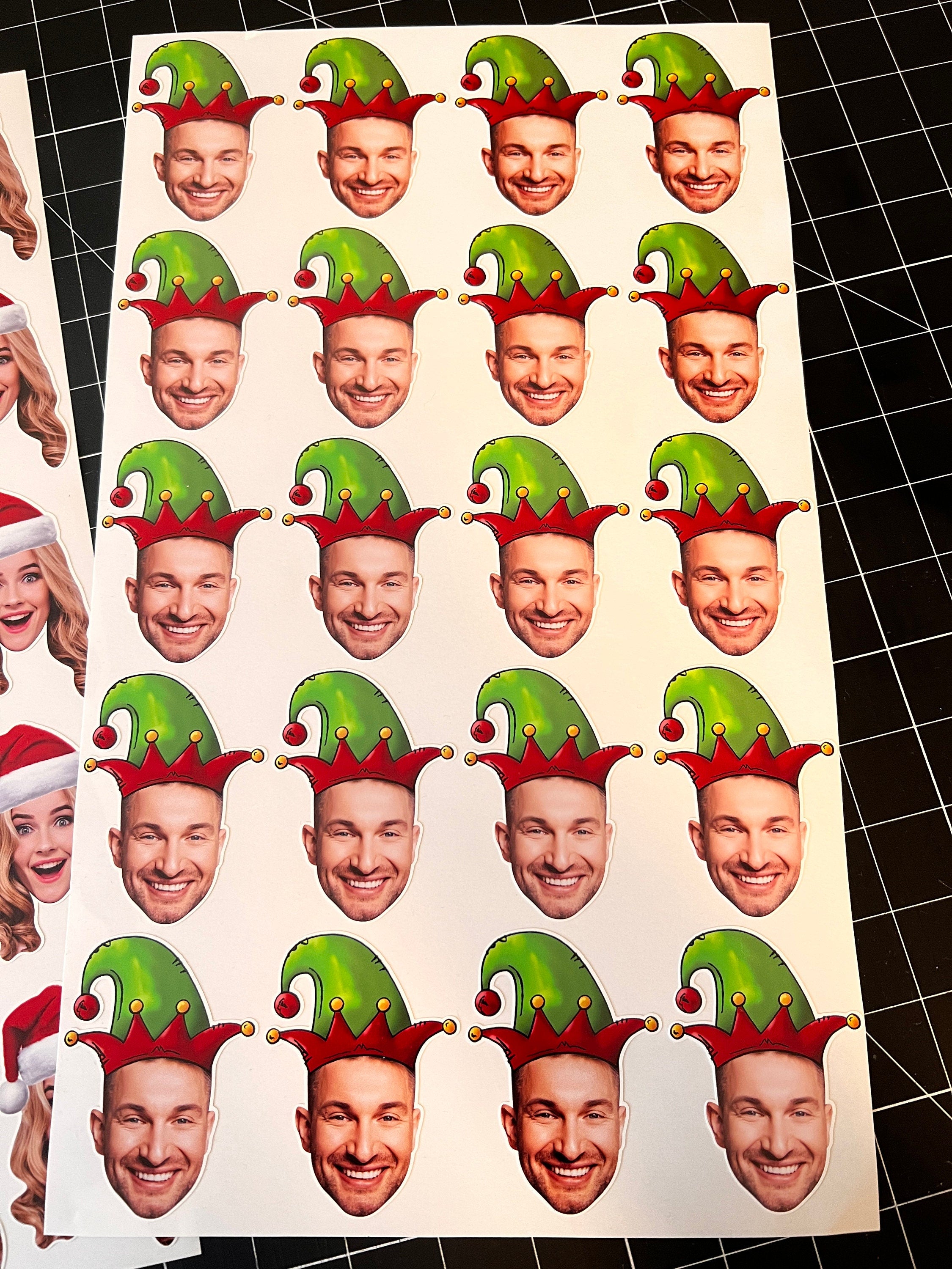 Christmas Face Photo Stickers - Elf or Santa hat, Waterproof - 3" Custom Printed Vinyl Stickers- Personalized - Funny holiday Decor - LilyBeanGiftshop