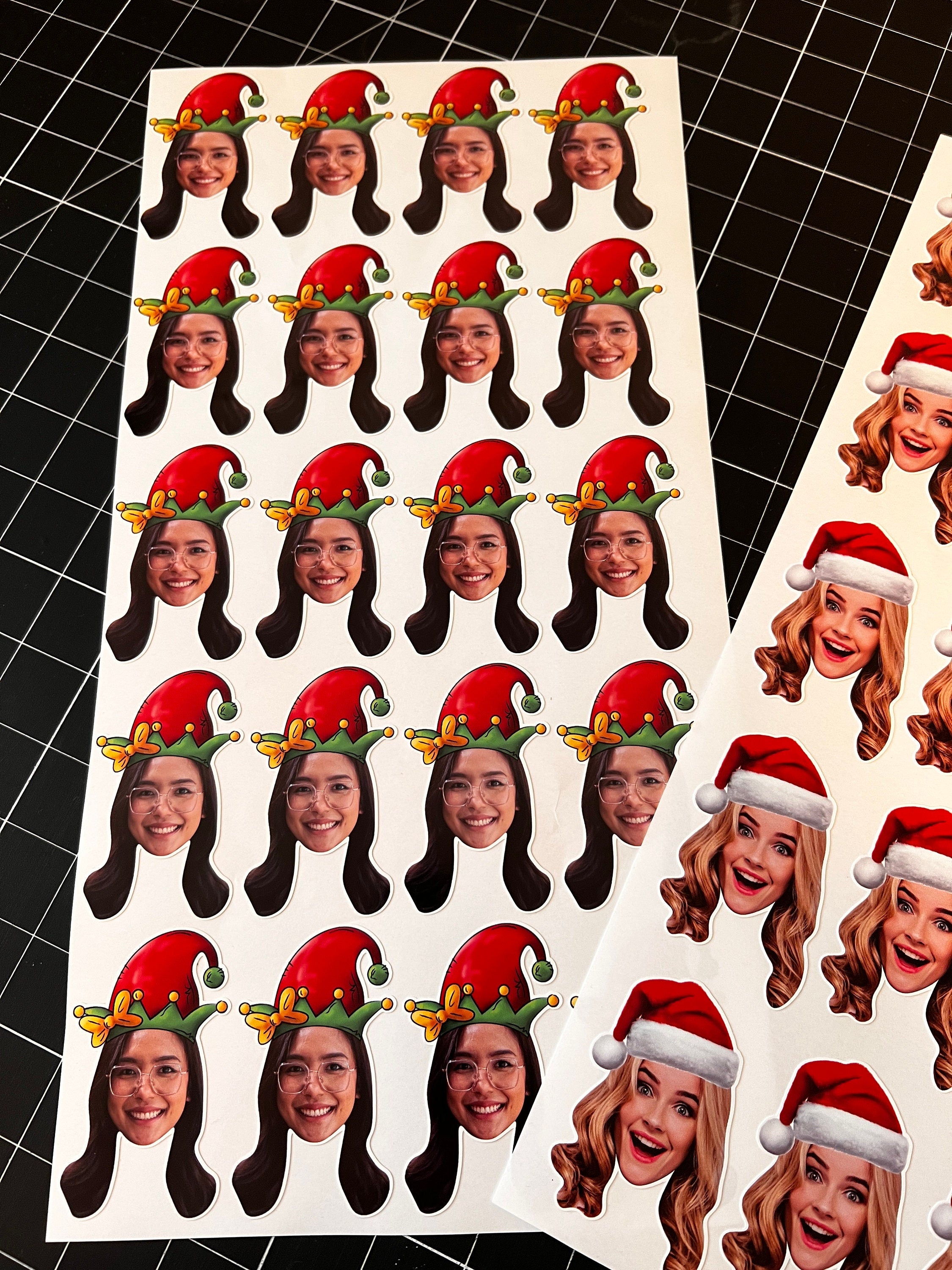 Christmas Face Photo Stickers - Elf or Santa hat, Waterproof - 3" Custom Printed Vinyl Stickers- Personalized - Funny holiday Decor - LilyBeanGiftshop