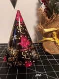 Custom New Year’s Eve Party Hat - Face Photo Party Hat or Company Logo - a black red and gold party hat