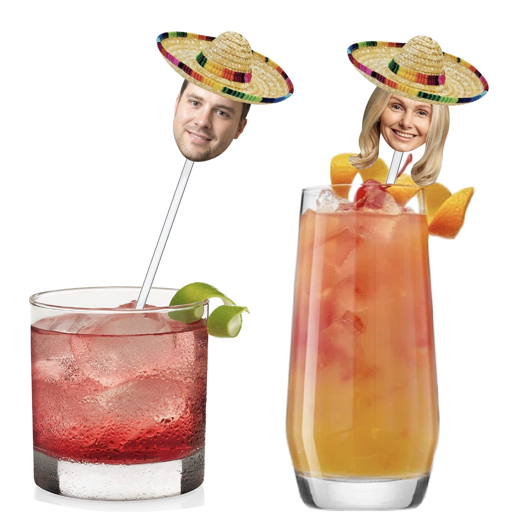 Custom Sombrero Drink Stirrers - Swizzle-Sticks - Personalized Face Party Picks - Fiesta Decorations - Funny Photo Decor - Cinco de Mayo - LilyBeanGiftshop